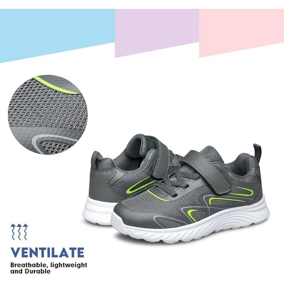 Kids Dark Grey Athletic Running School Shoes Sneakers for Little Kid/Big Kid - Picture 5 of 6